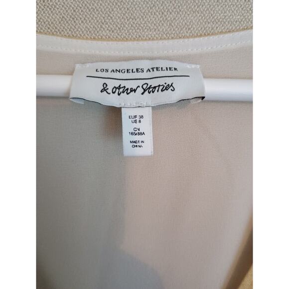 & Other Stories Dress Women's 8 Yellow Minimalist V Neck Short Sleeve Flare - Picture 6 of 6